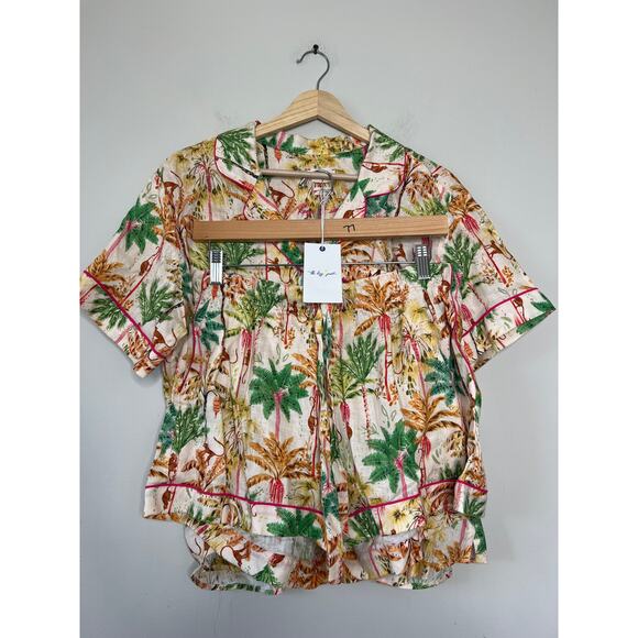 NWT The Lazy Poet Nina Linen Elastic Short Pajama Set Sleepwear Pegasus Size: L - Picture 2 of 11